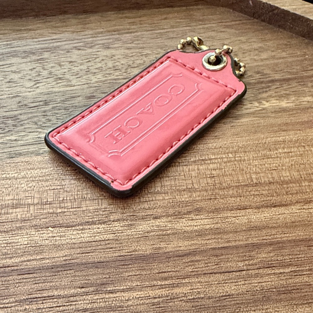 Coach Coral Leather Tag Keychain - Picture 5 of 7